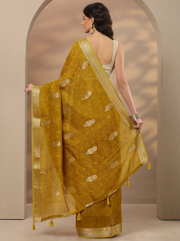 Mustard Woven Design Silk Blend Saree With Unstitched Blouse Piece