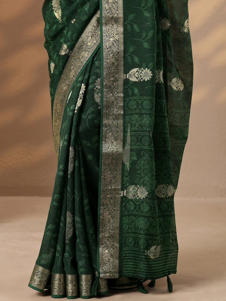 Green Woven Design Silk Blend Saree With Unstitched Blouse Piece
