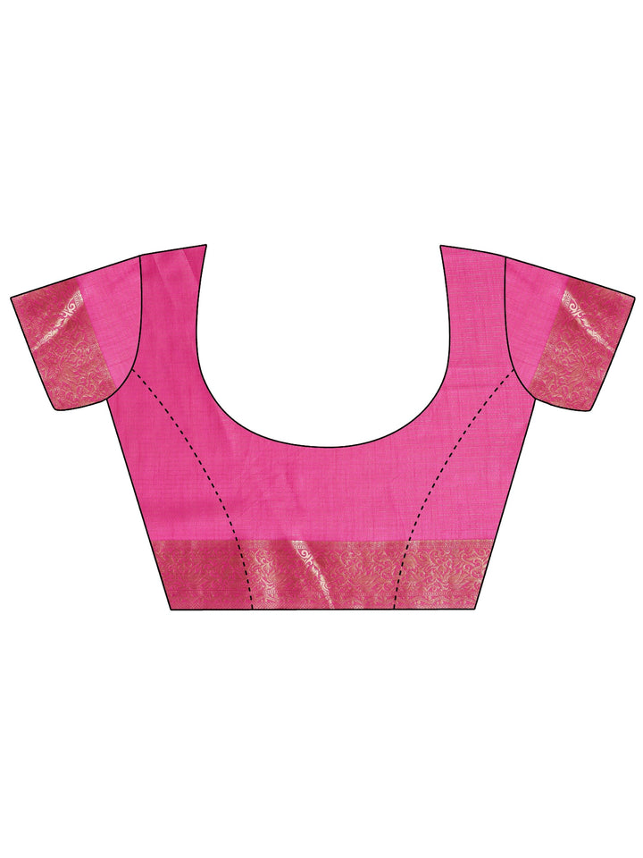 Pink Printed Silk Blend Saree With Unstitched Blouse Piece