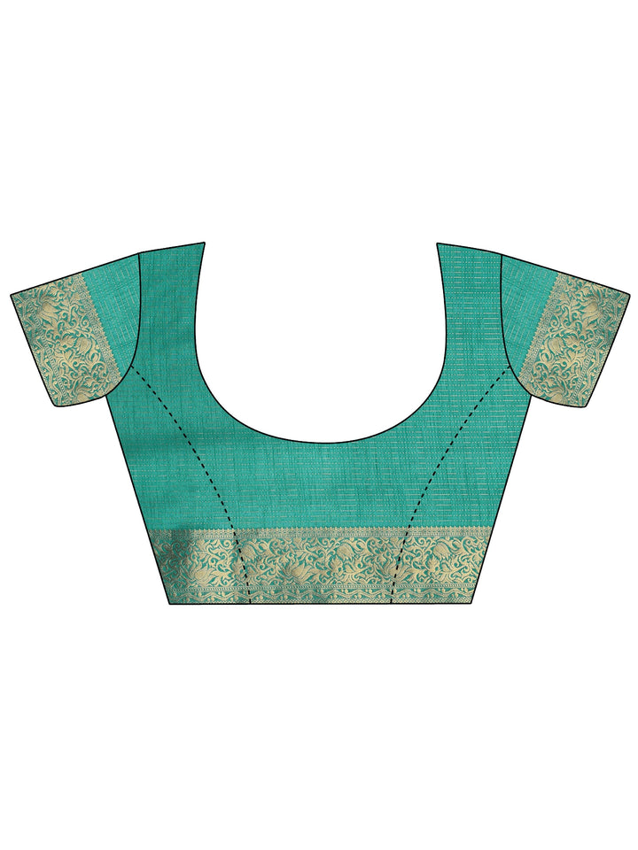 Green Printed Silk Blend Saree With Unstitched Blouse Piece