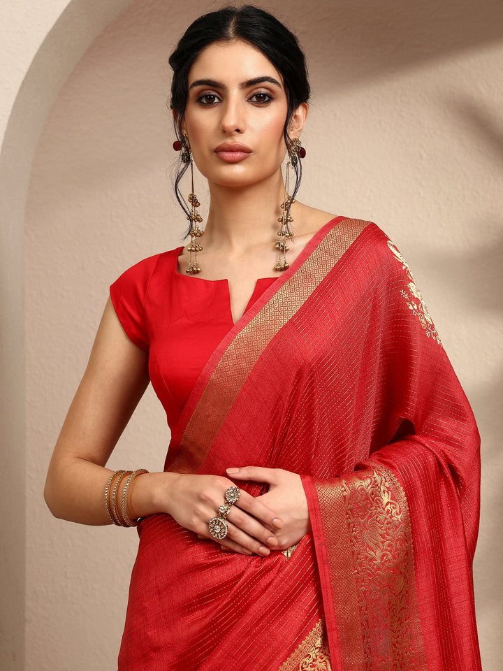 Orange Printed Silk Blend Saree With Unstitched Blouse Piece