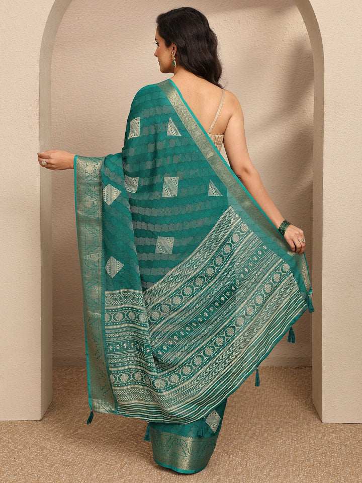 Green Paisley Woven Design Georgette Saree With Unstitched Blouse Piece