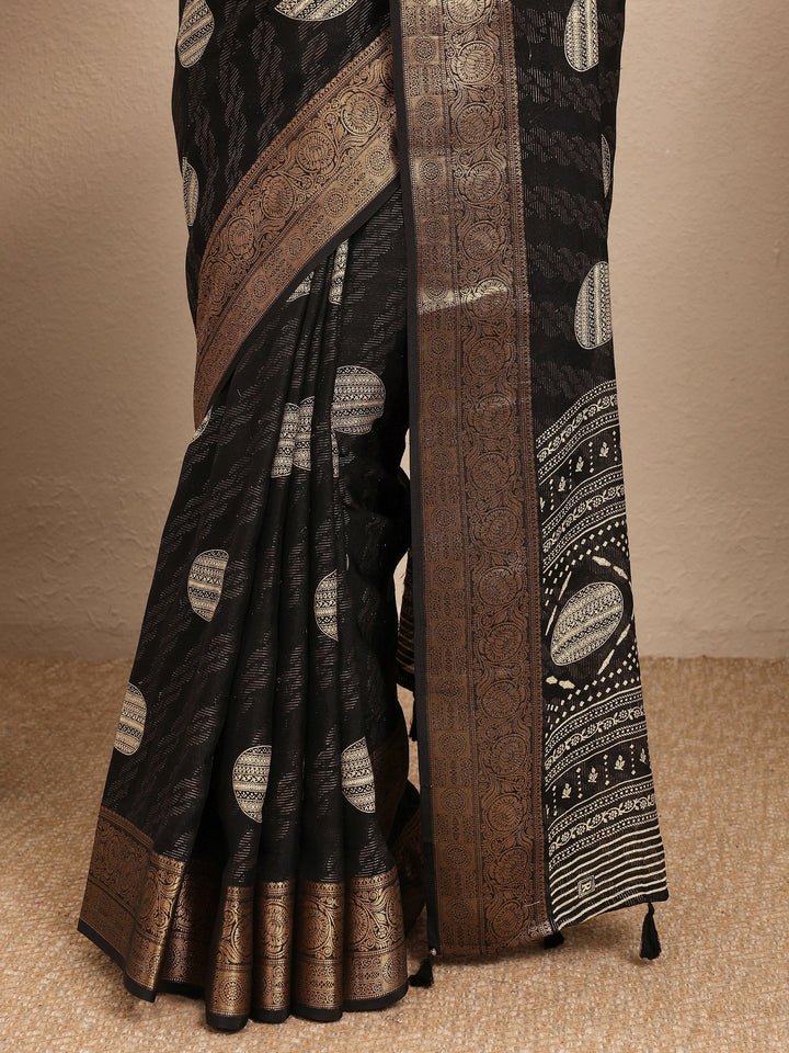 Black Printed Georgette Saree With Unstitched Blouse Piece