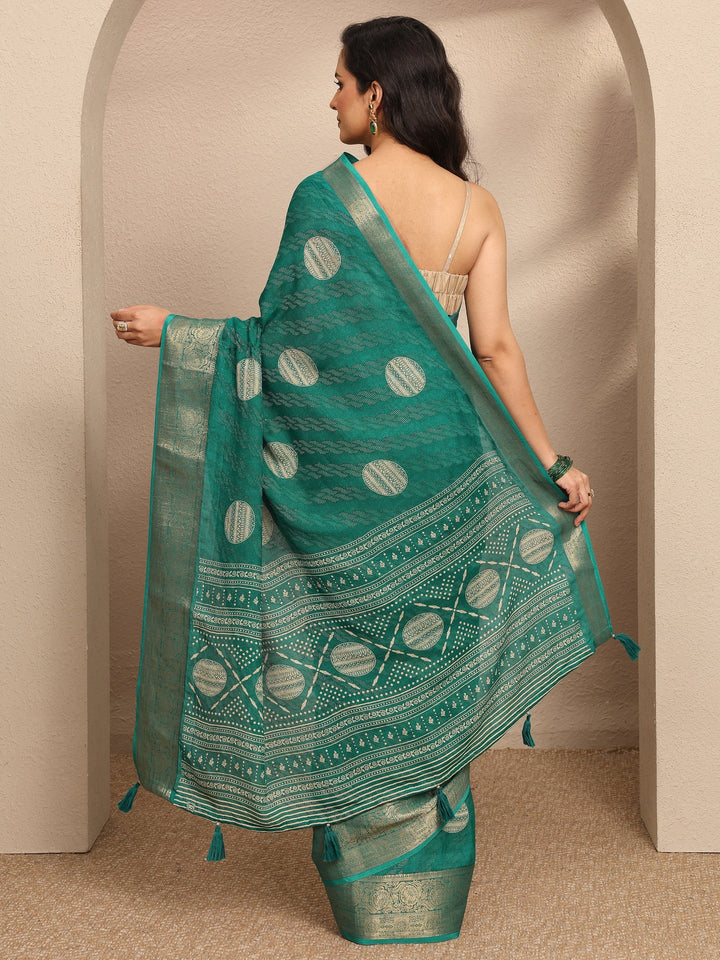 Green Printed Georgette Saree With Unstitched Blouse Piece