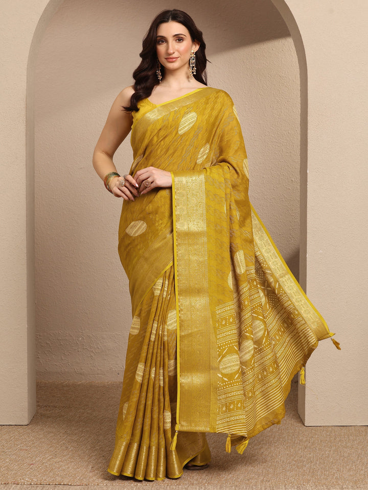Libas Mustard Printed Georgette Saree With Unstitched Blouse Piece