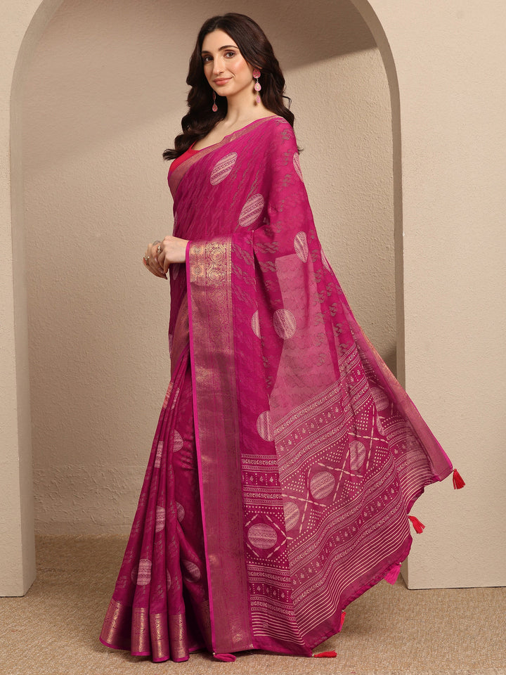 Pink Printed Georgette Saree With Unstitched Blouse Piece