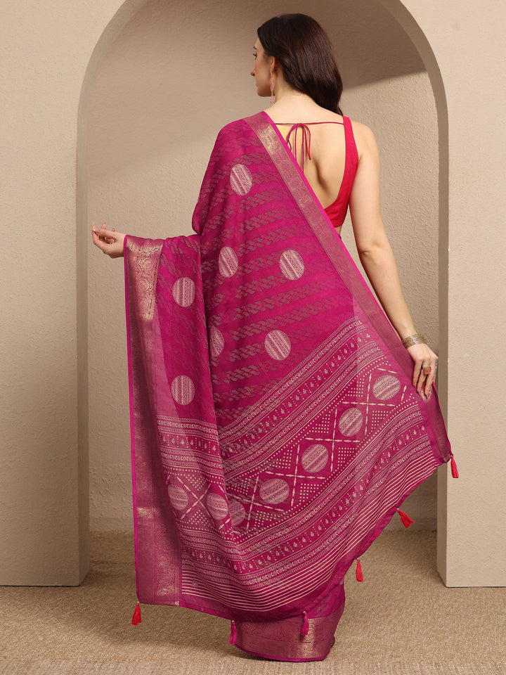 Pink Printed Georgette Saree With Unstitched Blouse Piece