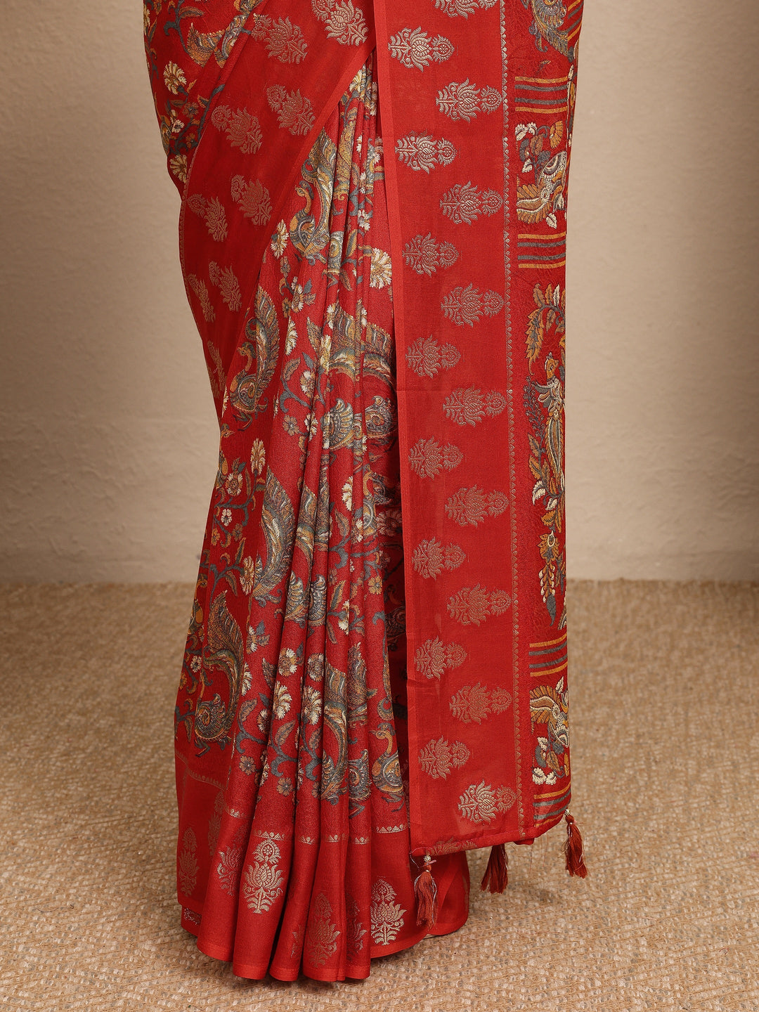 Orange Printed Georgette Saree With Unstitched Blouse Piece