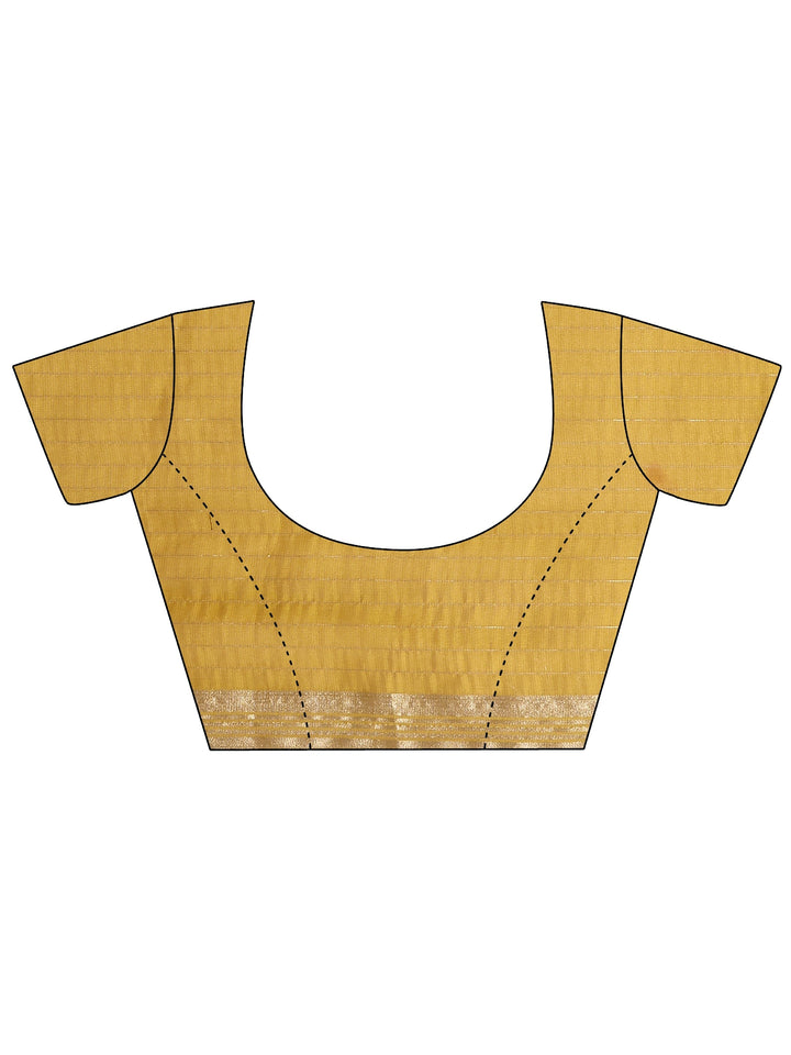 Mustard Printed Silk Blend Saree With Unstitched Blouse Piece