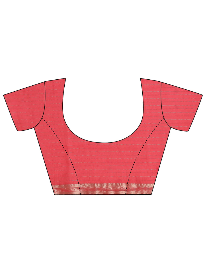 Red Printed Silk Blend Saree With Unstitched Blouse Piece