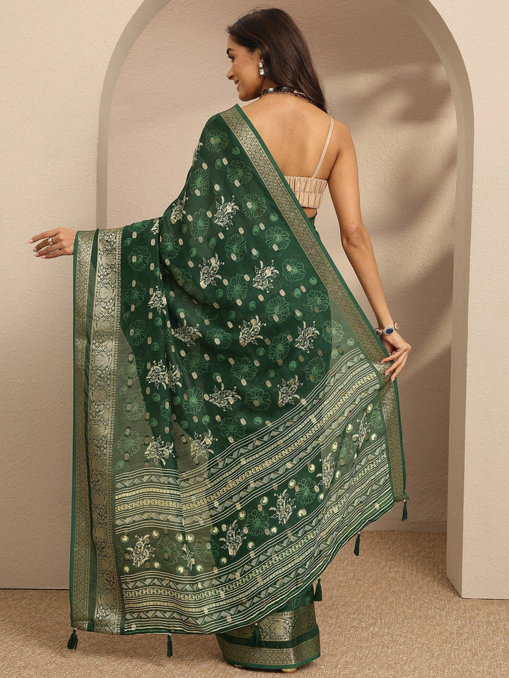 Blue Printed Georgette Saree With Unstitched Blouse Piece