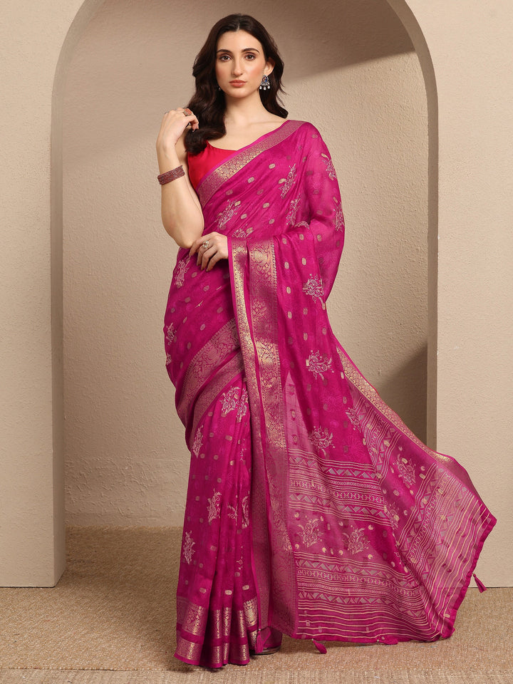 Pink Printed Georgette Saree With Unstitched Blouse Piece