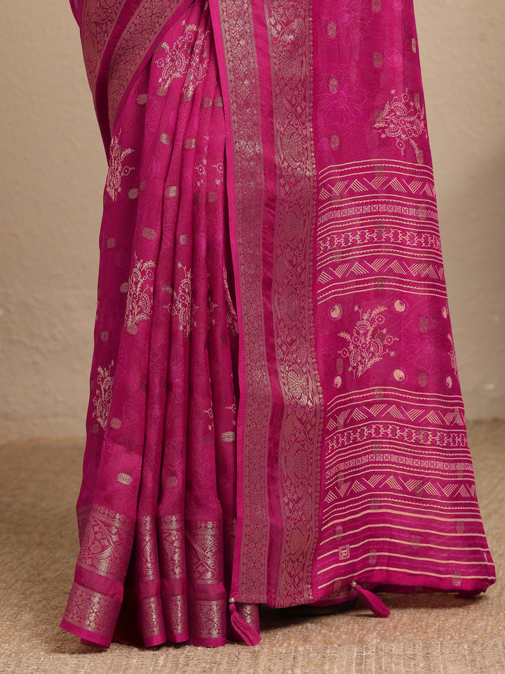Pink Printed Georgette Saree With Unstitched Blouse Piece