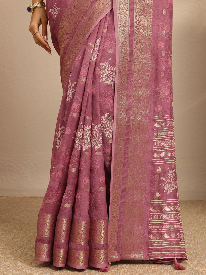 Mauve Printed Georgette Saree With Unstitched Blouse Piece