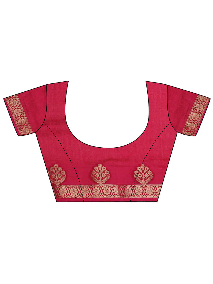 Pink Printed Silk Blend Saree With Unstitched Blouse Piece