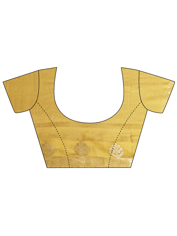 Mustard Printed Silk Blend Saree With Unstitched Blouse Piece
