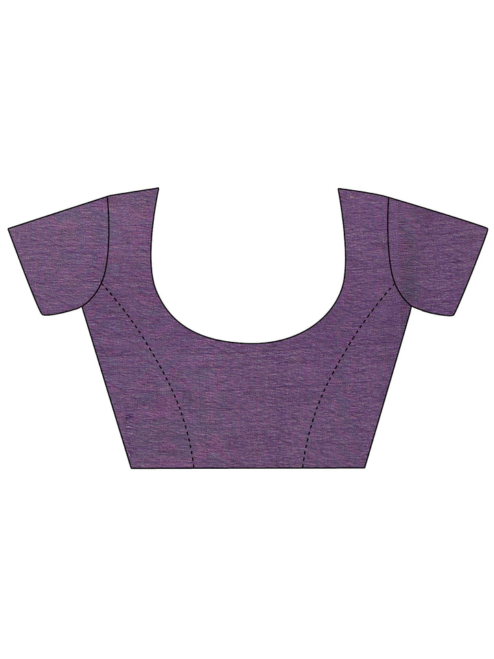 Purple Printed Silk Blend Saree With Unstitched Blouse Piece