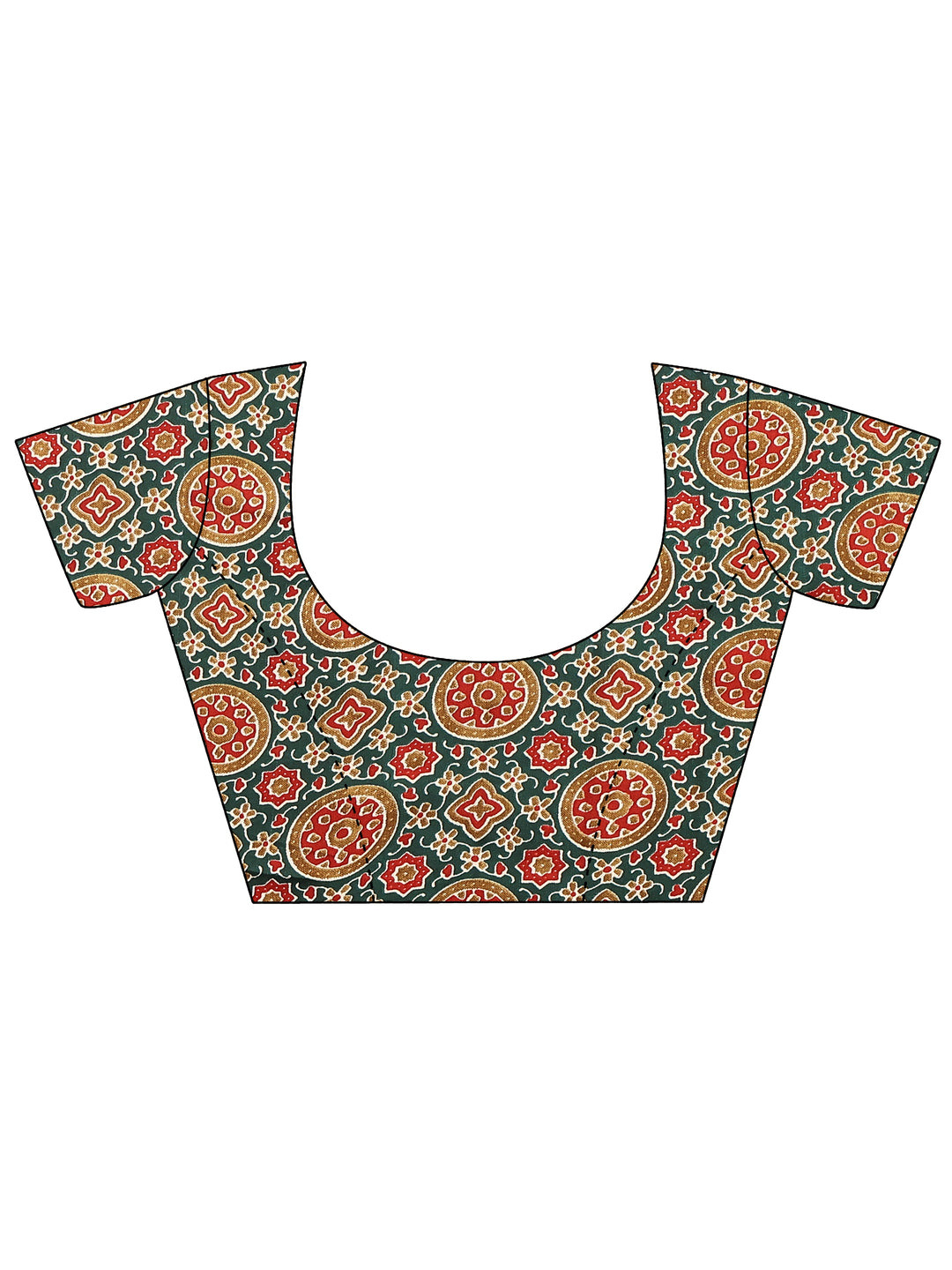 Green Printed Satin Saree With Unstitched Blouse Piece