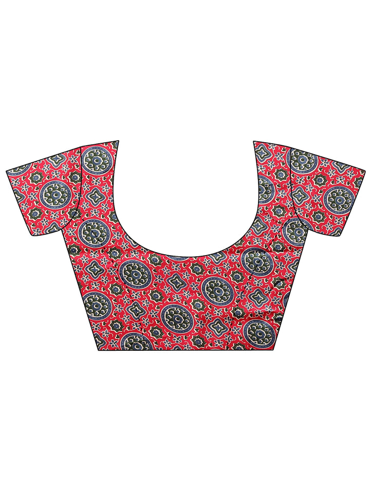 Pink Printed Satin Saree With Unstitched Blouse Piece