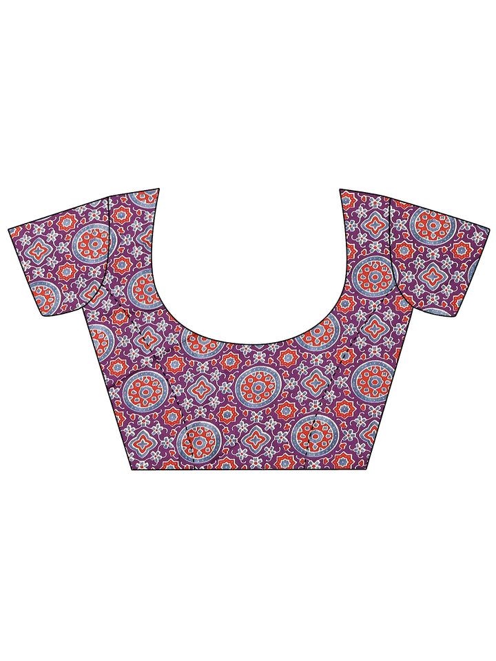 Purple Printed Satin Saree With Unstitched Blouse Piece