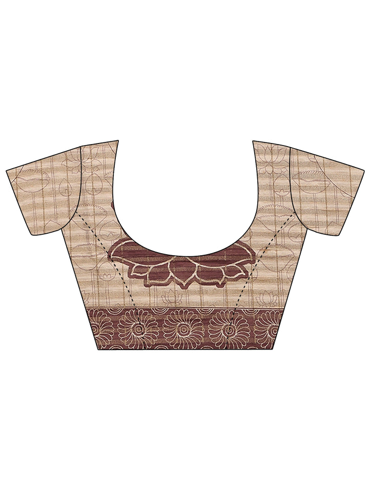 Cream Tribal Printed Silk Blend Saree With Unstitched Blouse Piece