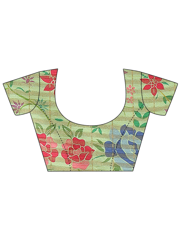 Green Embroidered Silk Blend Saree With Unstitched Blouse Piece