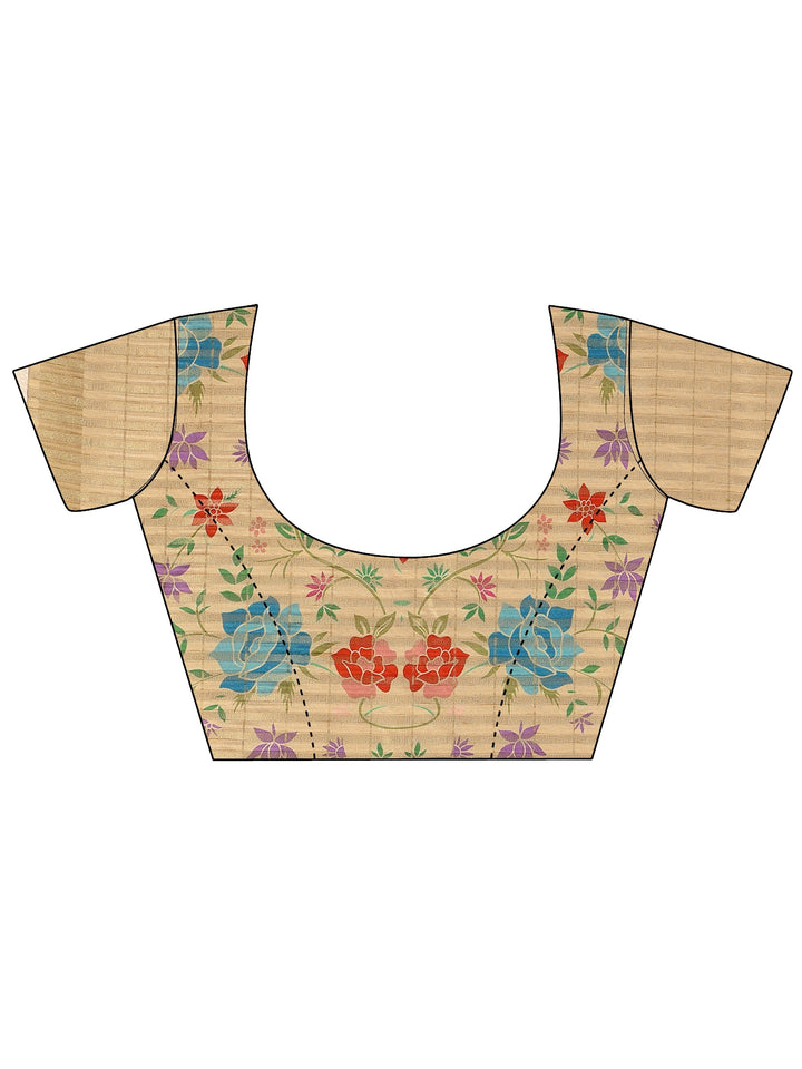 Gold Embroidered Silk Blend Saree With Unstitched Blouse Piece