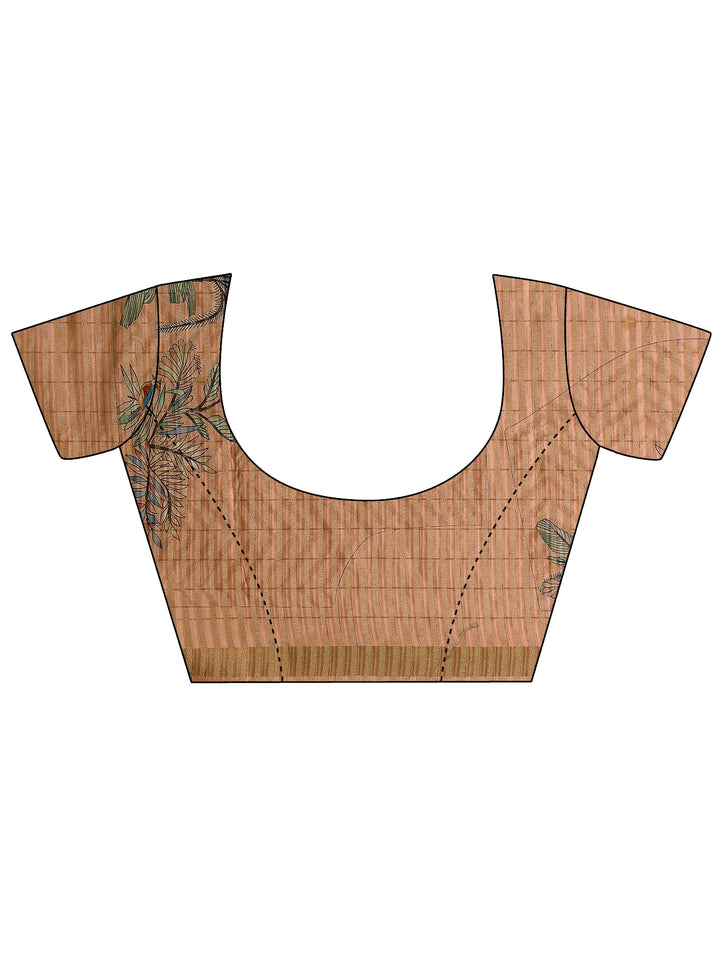 Peach Embroidered Silk Blend Saree With Unstitched Blouse Piece