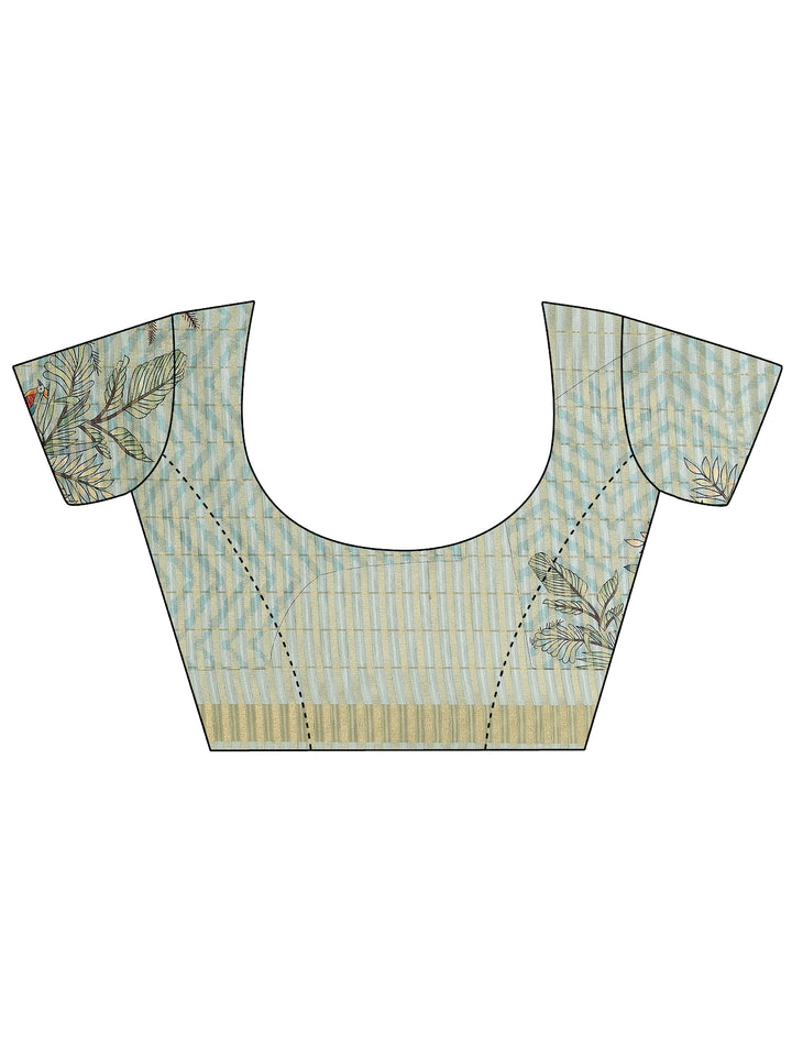 Blue Embroidered Silk Blend Saree With Unstitched Blouse Piece