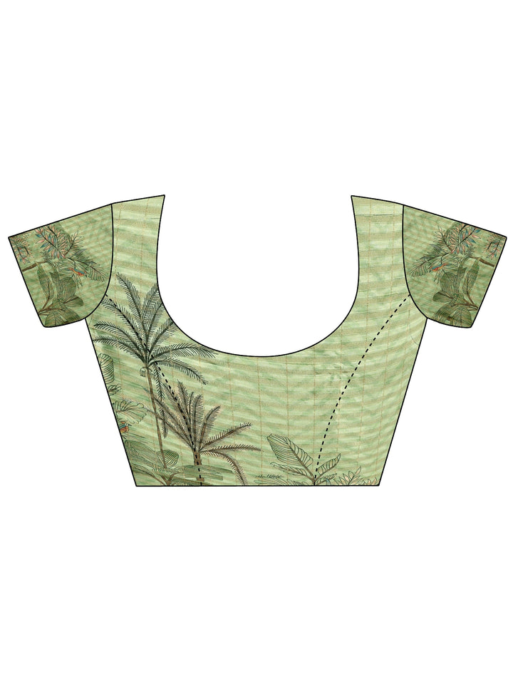 Green Embroidered Silk Blend Saree With Unstitched Blouse Piece