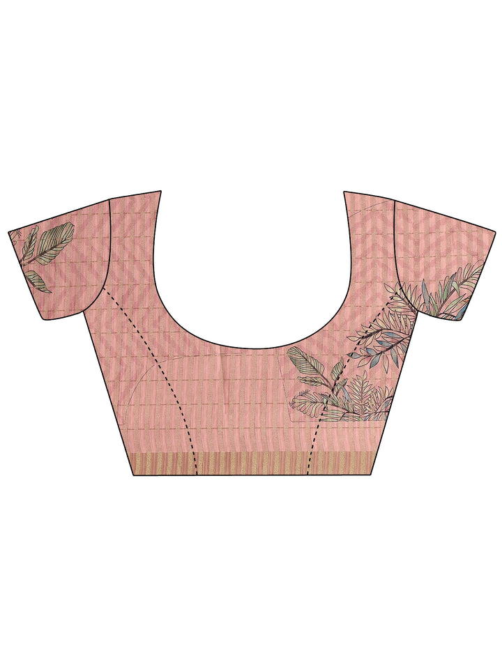 Peach Embroidered Silk Blend Saree With Unstitched Blouse Piece