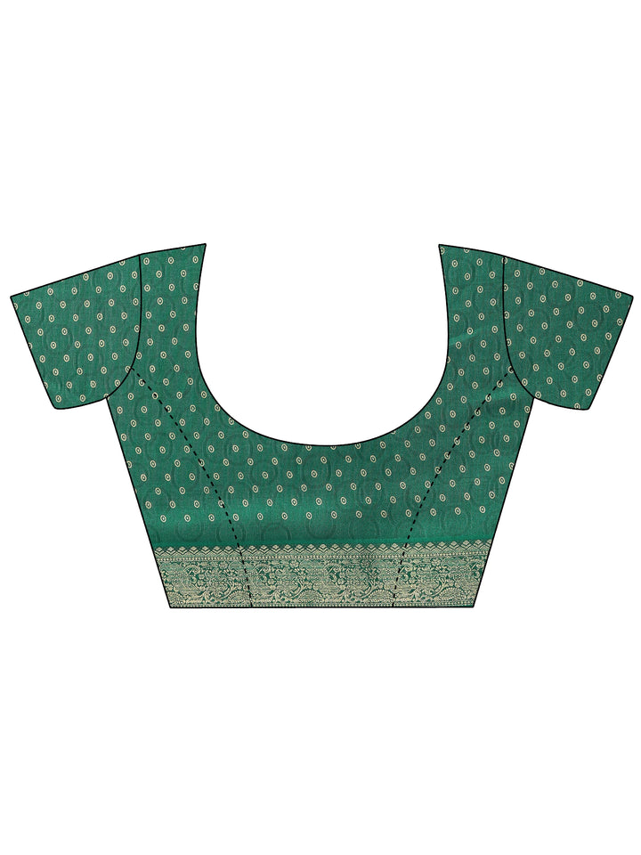 Green Paisley Printed Silk Blend Saree With Unstitched Blouse Piece