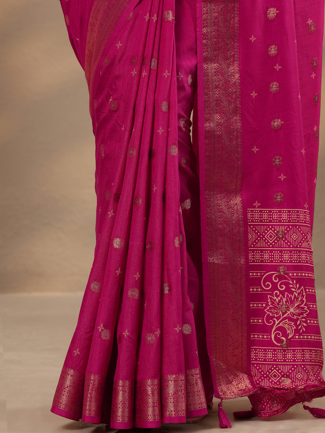 Pink Woven Design Silk Blend Saree With Unstitched Blouse Piece
