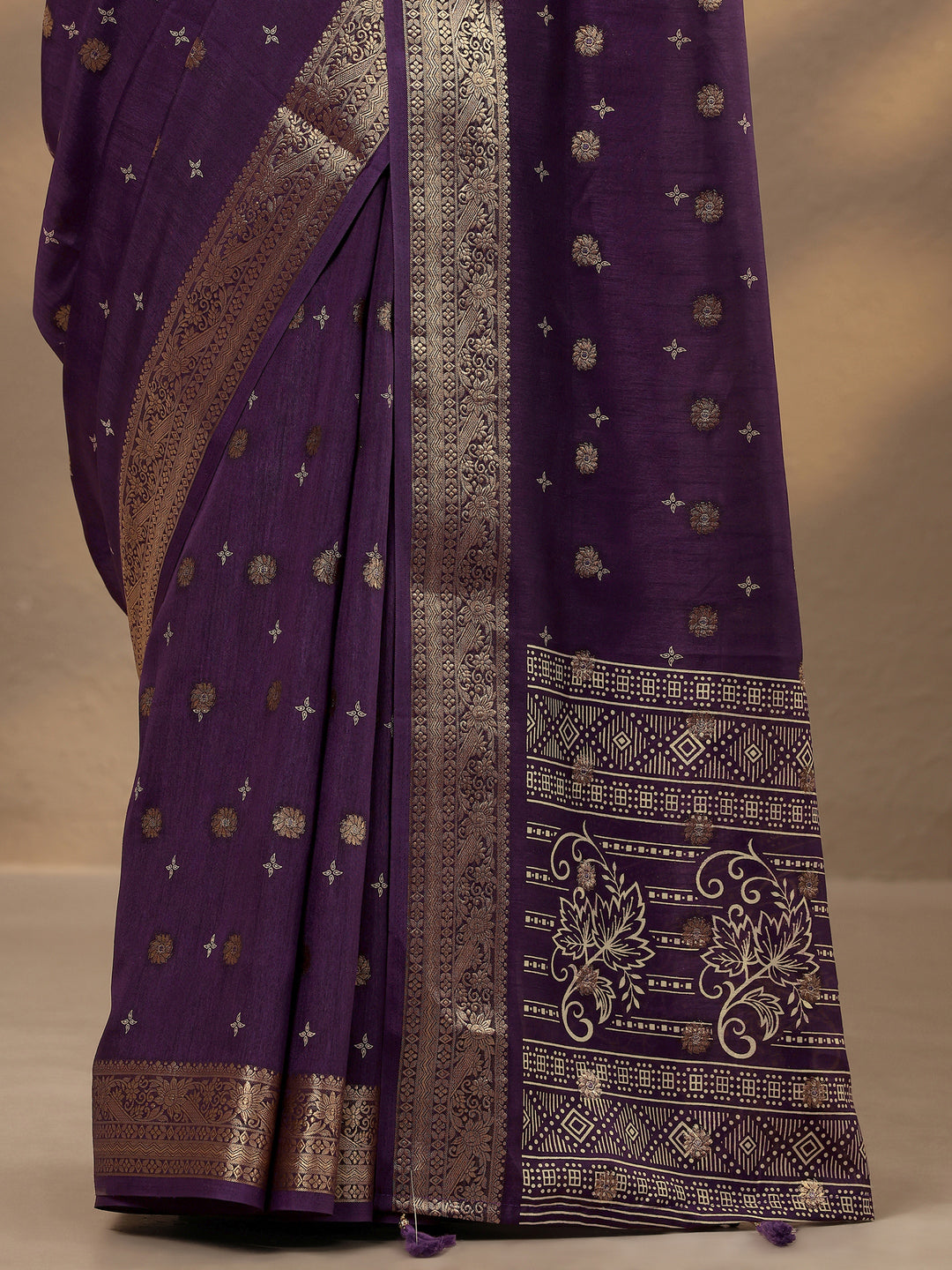 Purple Woven Design Silk Blend Saree With Unstitched Blouse Piece