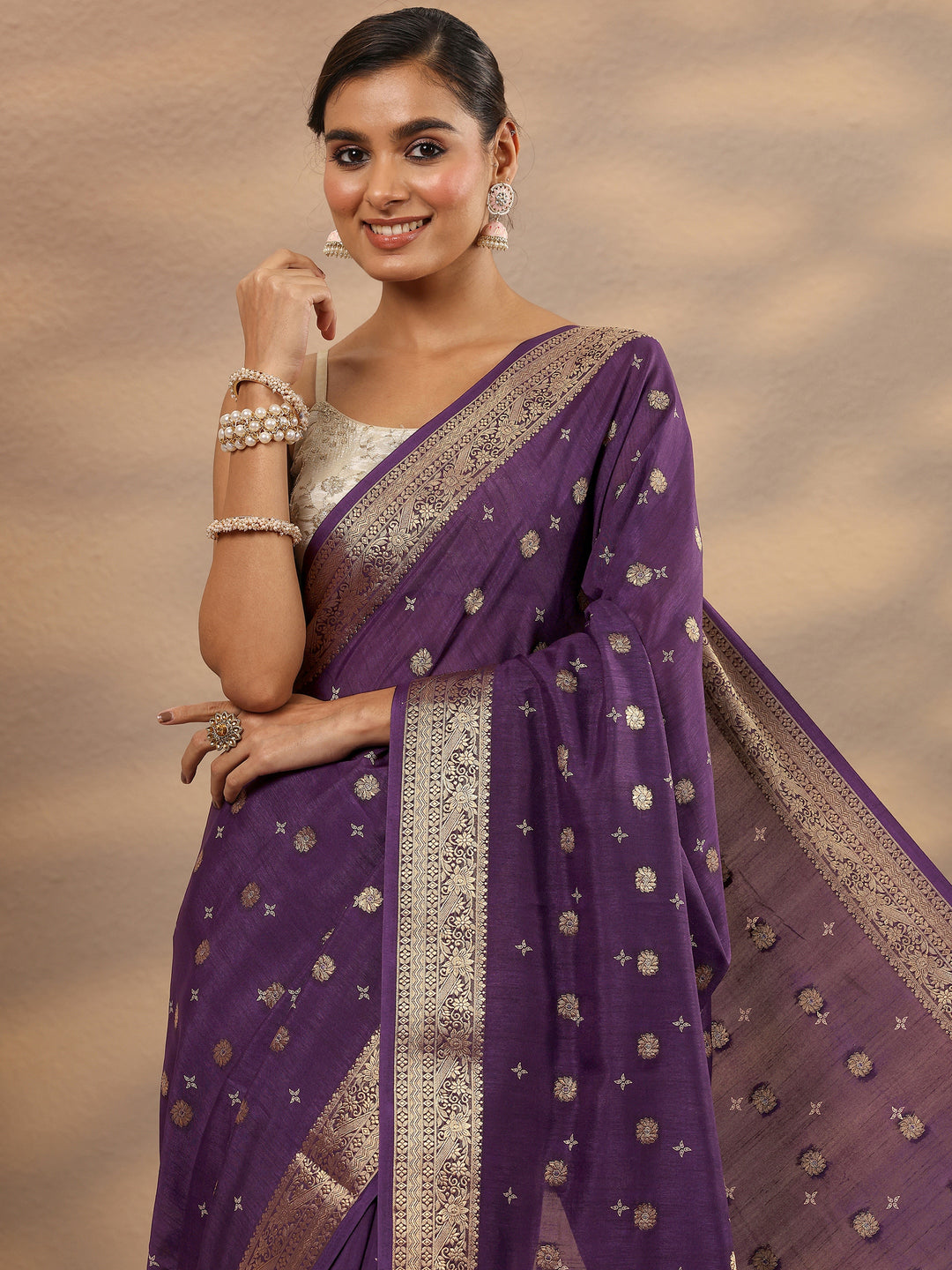 Purple Woven Design Silk Blend Saree With Unstitched Blouse Piece