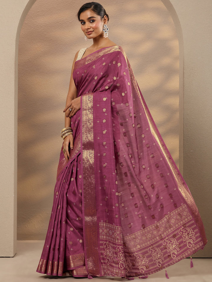 Mauve Woven Design Silk Blend Saree With Unstitched Blouse Piece