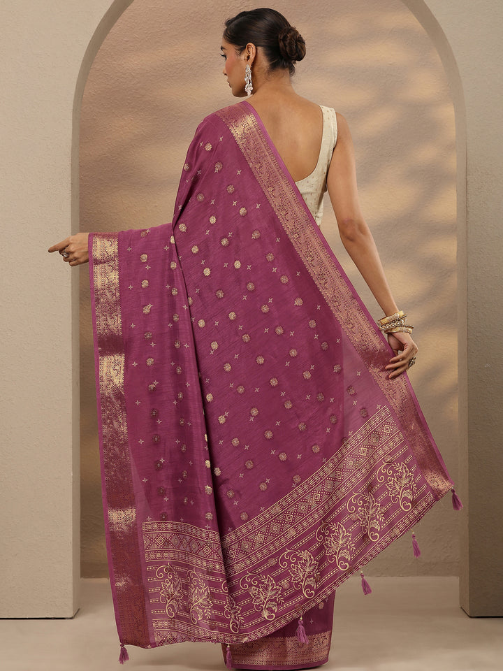 Mauve Woven Design Silk Blend Saree With Unstitched Blouse Piece