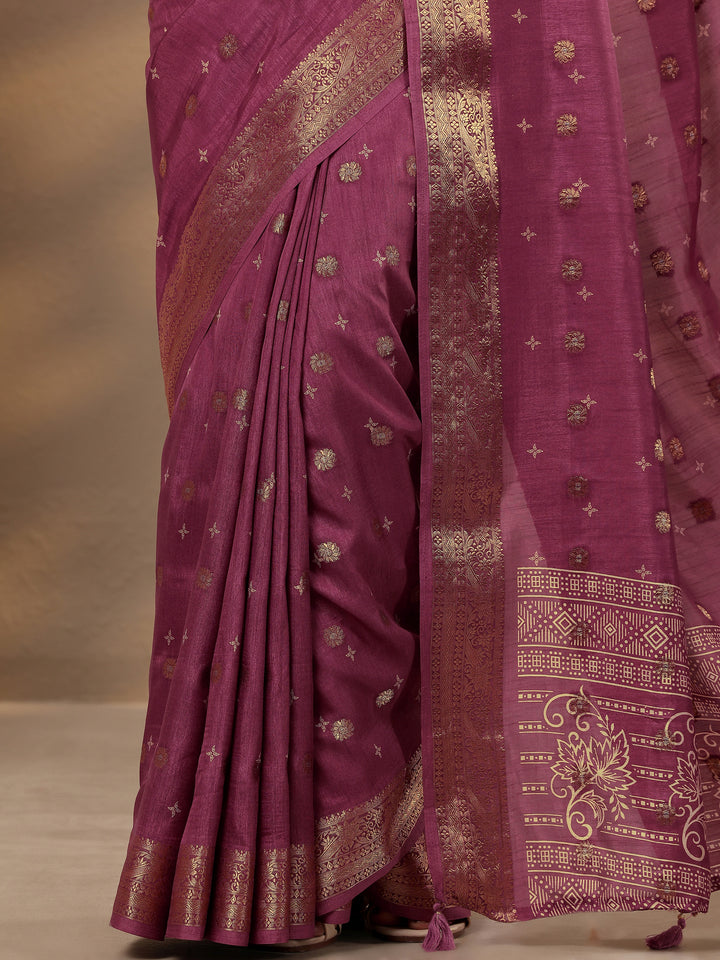 Mauve Woven Design Silk Blend Saree With Unstitched Blouse Piece
