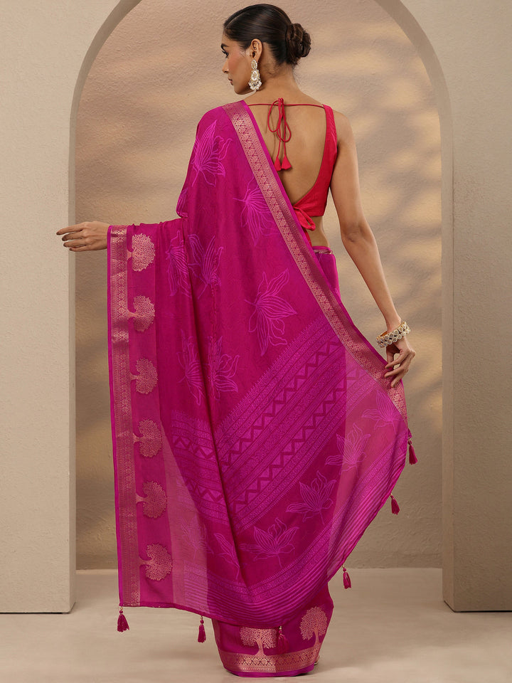 Pink Embellished Silk Blend Saree With Unstitched Blouse Piece