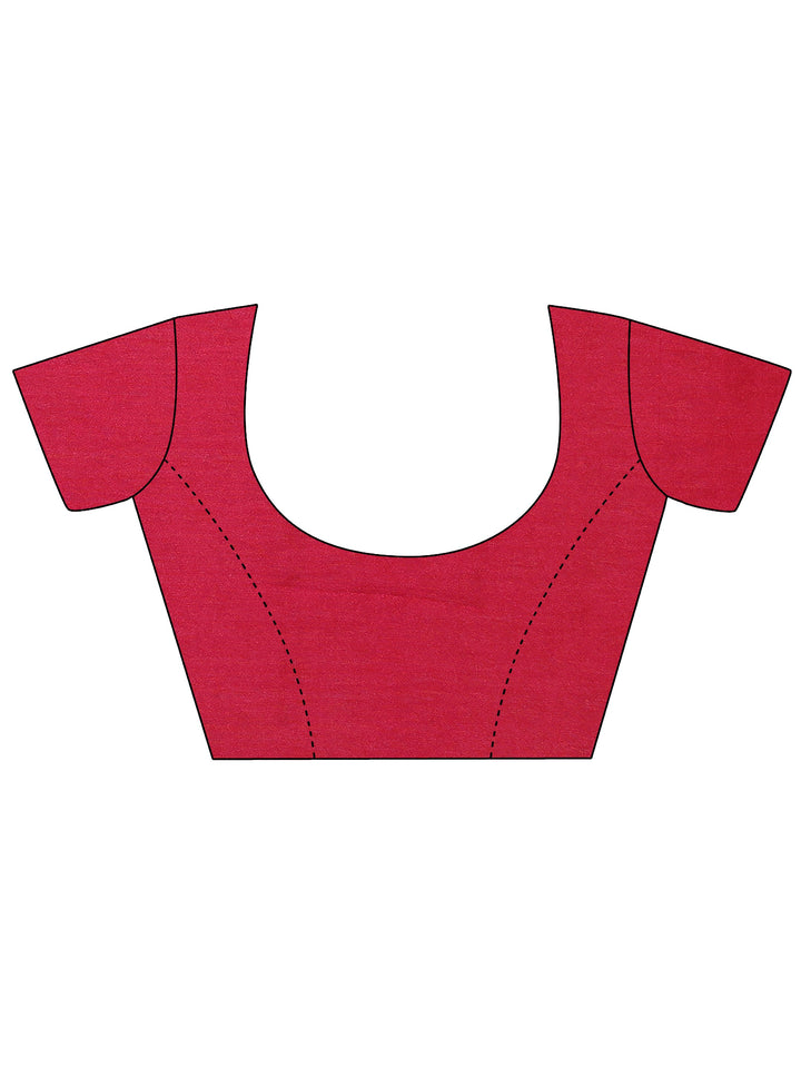 Pink Printed Silk Blend Saree With Unstitched Blouse Piece