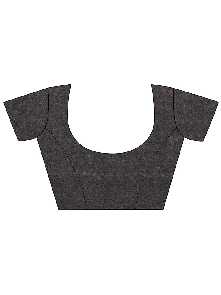 Black Printed Silk Blend Saree With Unstitched Blouse Piece