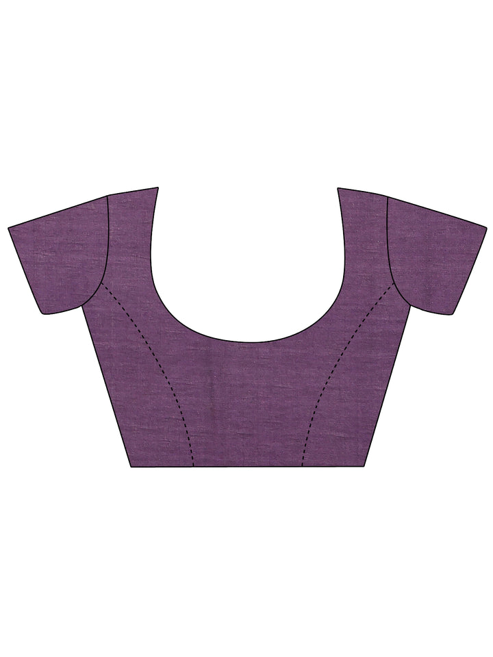 Purple Printed Silk Blend Saree With Unstitched Blouse Piece