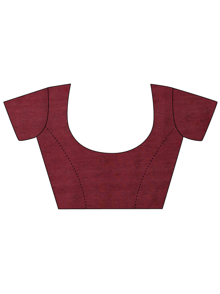 Burgundy Printed Silk Blend Saree With Unstitched Blouse Piece