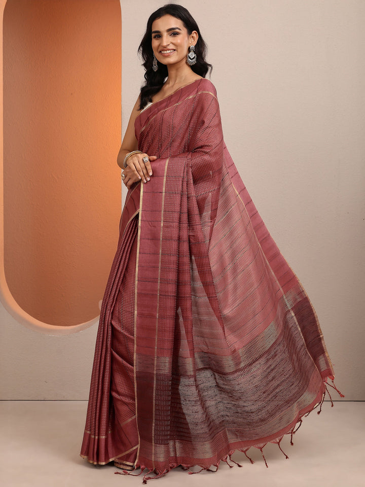 Maroon Embellished Silk Blend Saree With Unstitched Blouse Piece