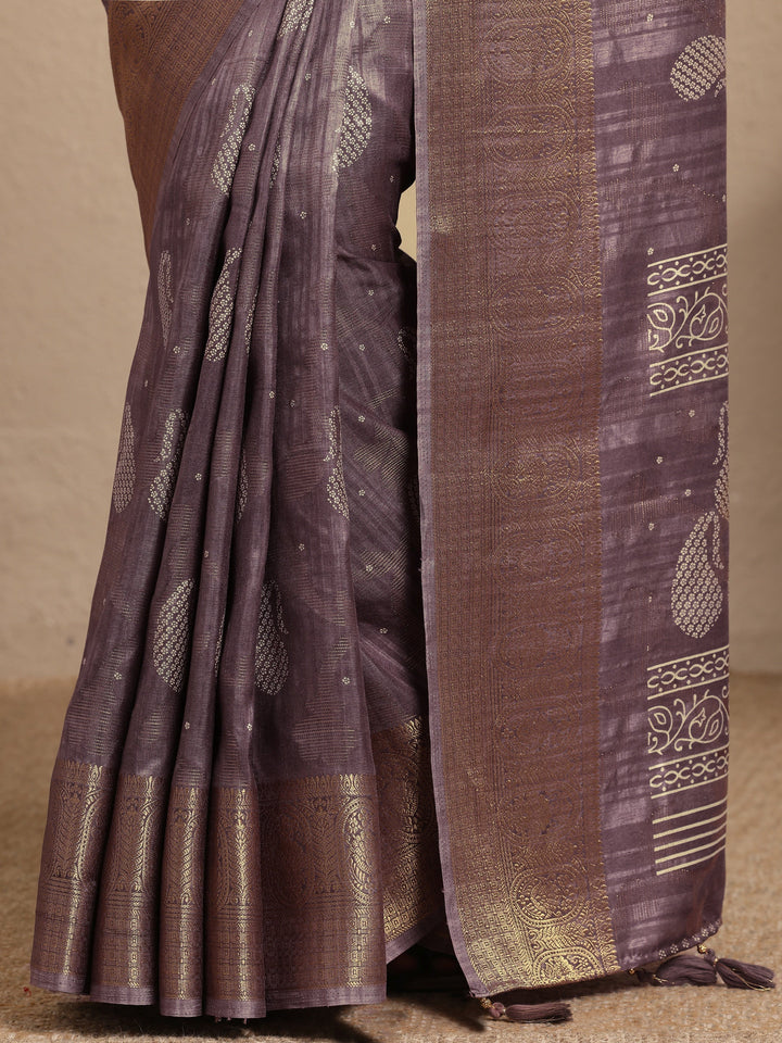 Mauve Paisley Woven Design Silk Blend Saree With Unstitched Blouse Piece
