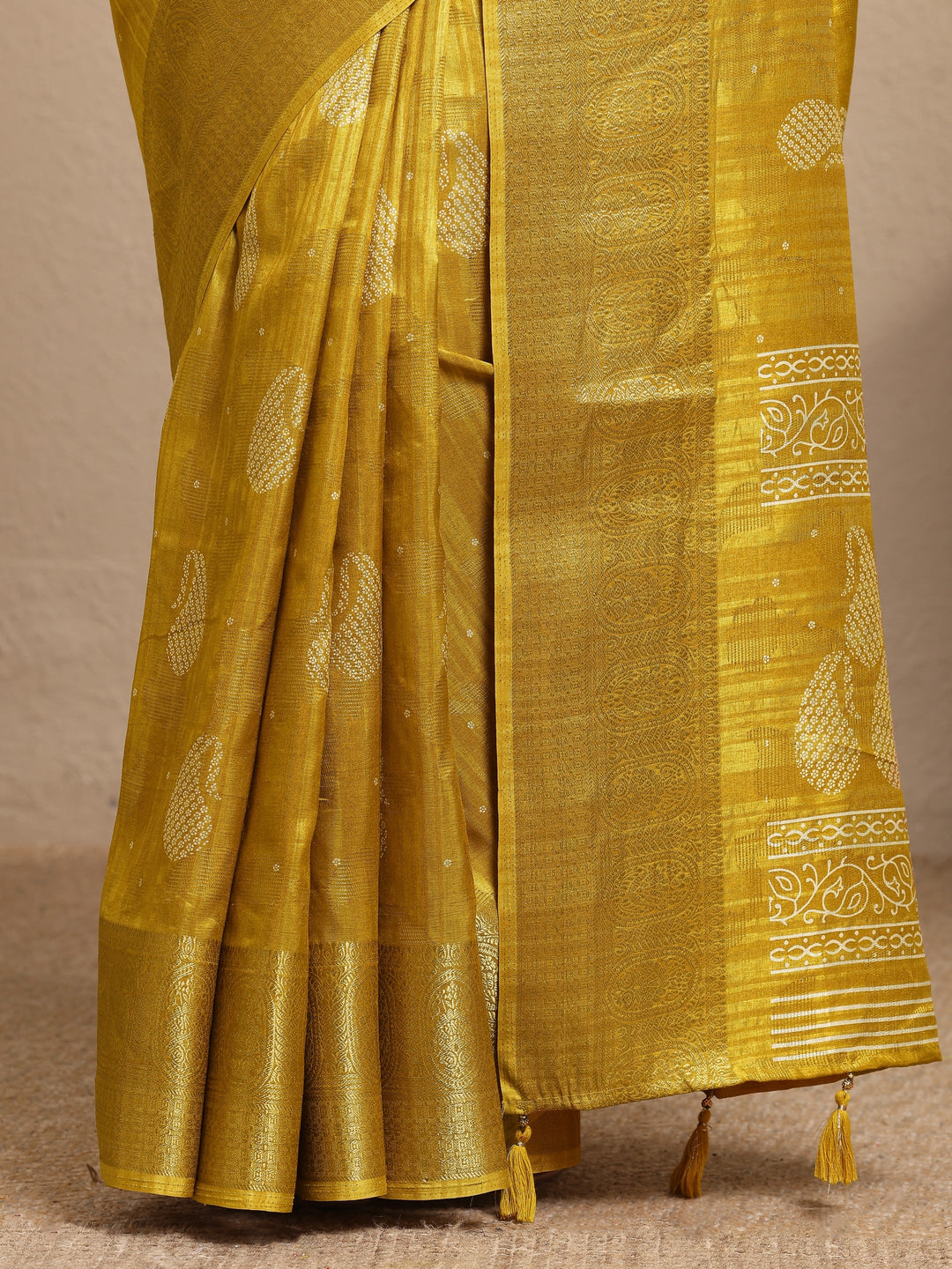 Mustard Paisley Woven Design Silk Blend Saree With Unstitched Blouse Piece