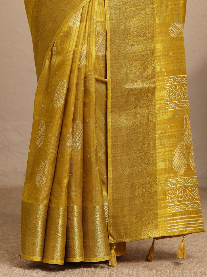 Mustard Paisley Woven Design Silk Blend Saree With Unstitched Blouse Piece