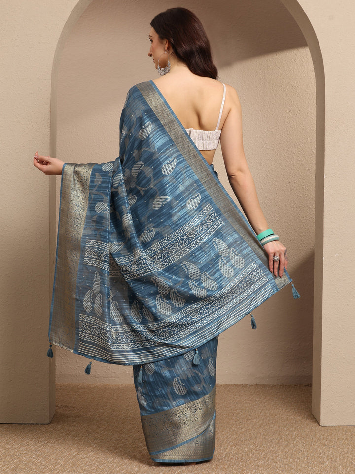 Blue Paisley Woven Design Silk Blend Saree With Unstitched Blouse Piece