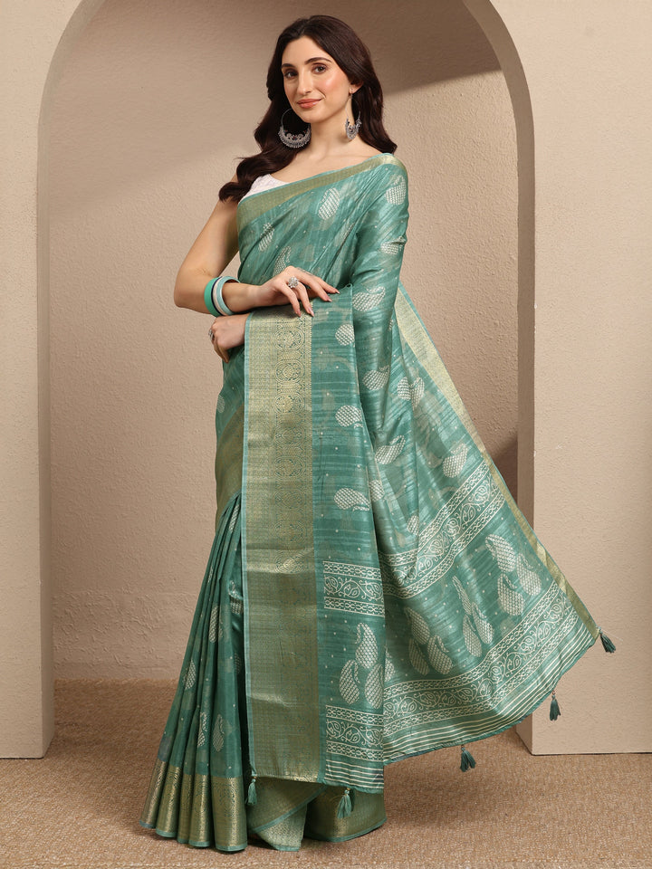 Green Paisley Woven Design Silk Blend Saree With Unstitched Blouse Piece