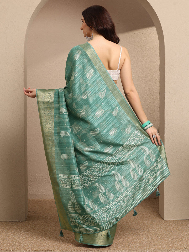 Green Paisley Woven Design Silk Blend Saree With Unstitched Blouse Piece